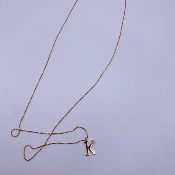 Aura Brand Gold Tone K Intial Pendant Long Necklace 28” New - Picture 3 of 4